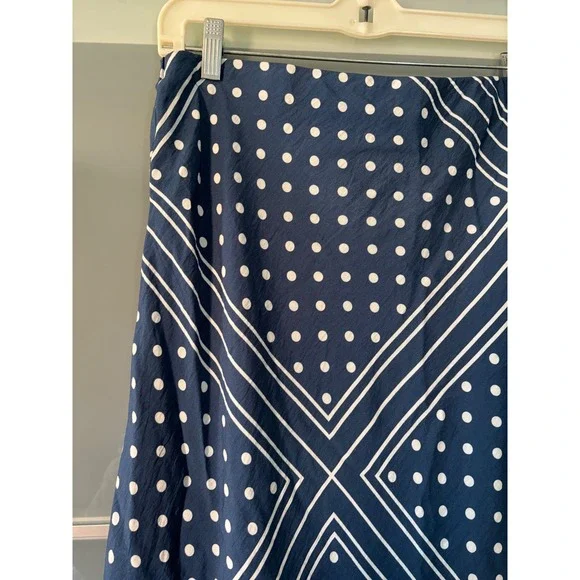 Abercrombie & Fitch Midi Rise Maxi Skirt Navy Blue Polka Dot Geometric Medium - Picture 8 of 10